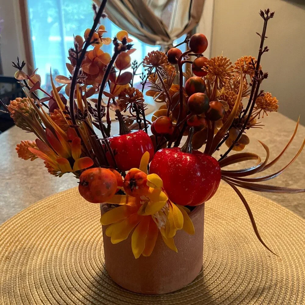 Autumn Tabletop Faux Floral Decor — Neutral Planter